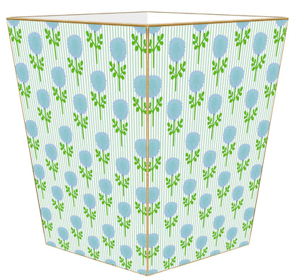 WB9319-Marigold Ticking Stripe Blue by Laura Park Wastebasket: Wood Scalloped Top