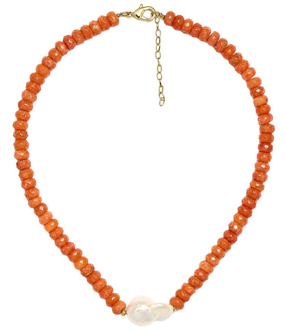 Susie- Quartz Beaded Necklace with freshwater Pearl - WS: Light Blue