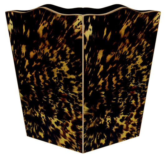 Tortoise Shell Wastepaper Basket: Wood Scalloped Top