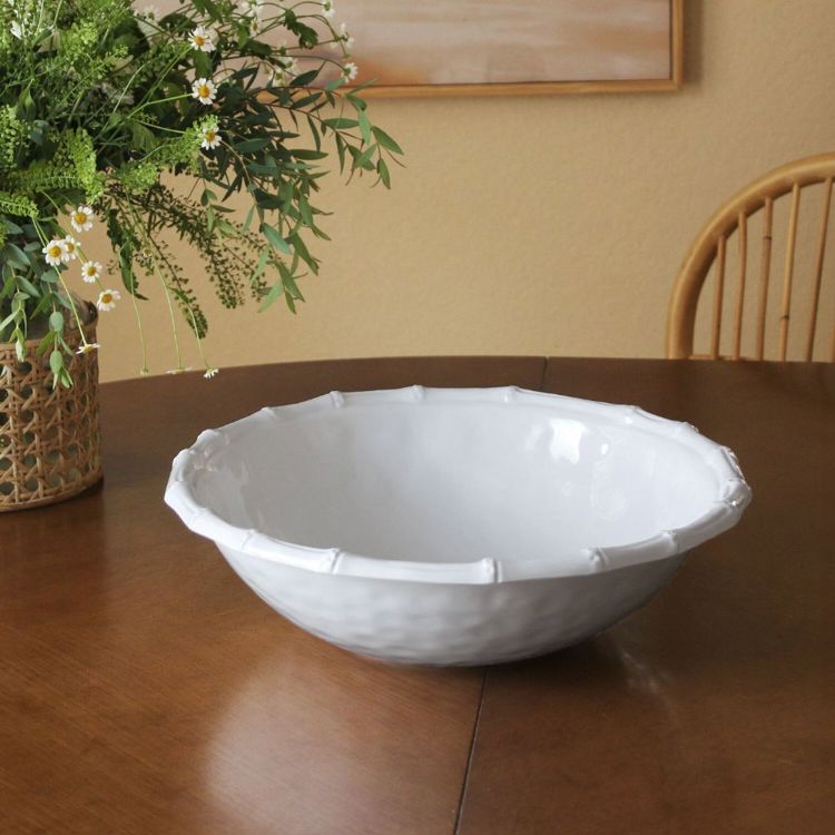 White Bamboo Large Salad Melamine Bowl