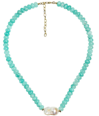 Susie- Quartz Beaded Necklace with freshwater Pearl - WS: Light Blue