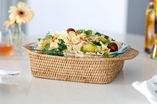 Rattan Square Baker Basket with Pyrex Dish: Honey Brown