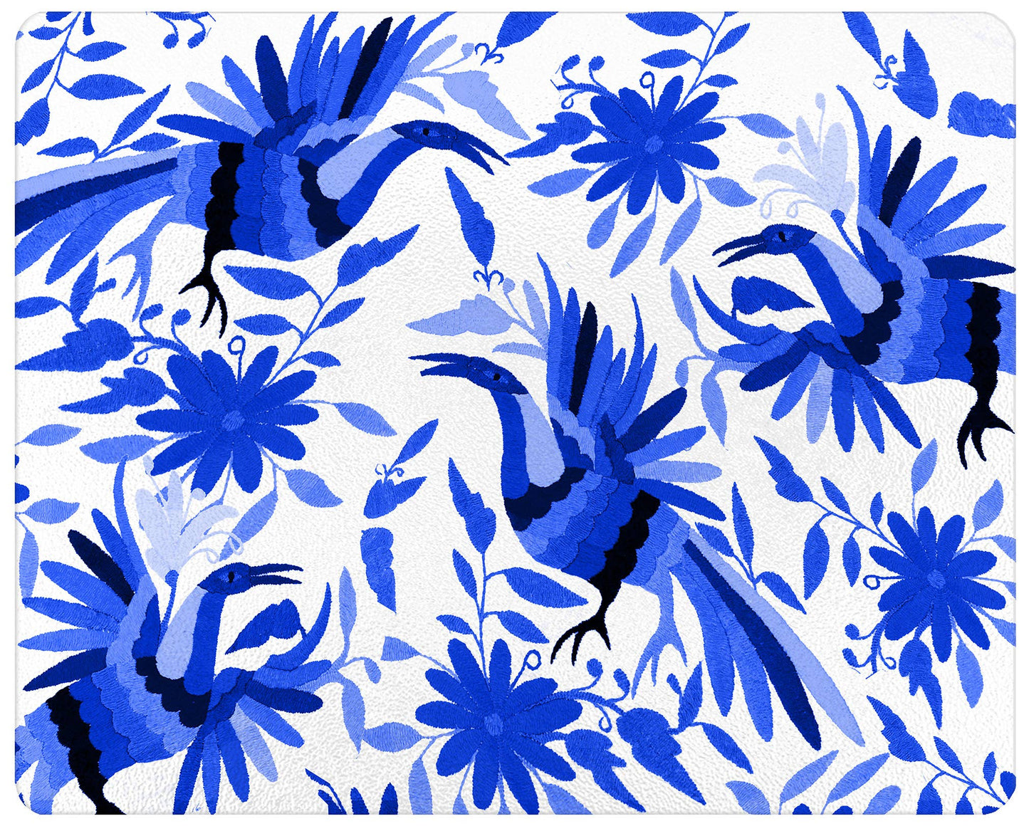 Blue Otomi Glass Cutting Board: Small Rectangular 8" by 11"