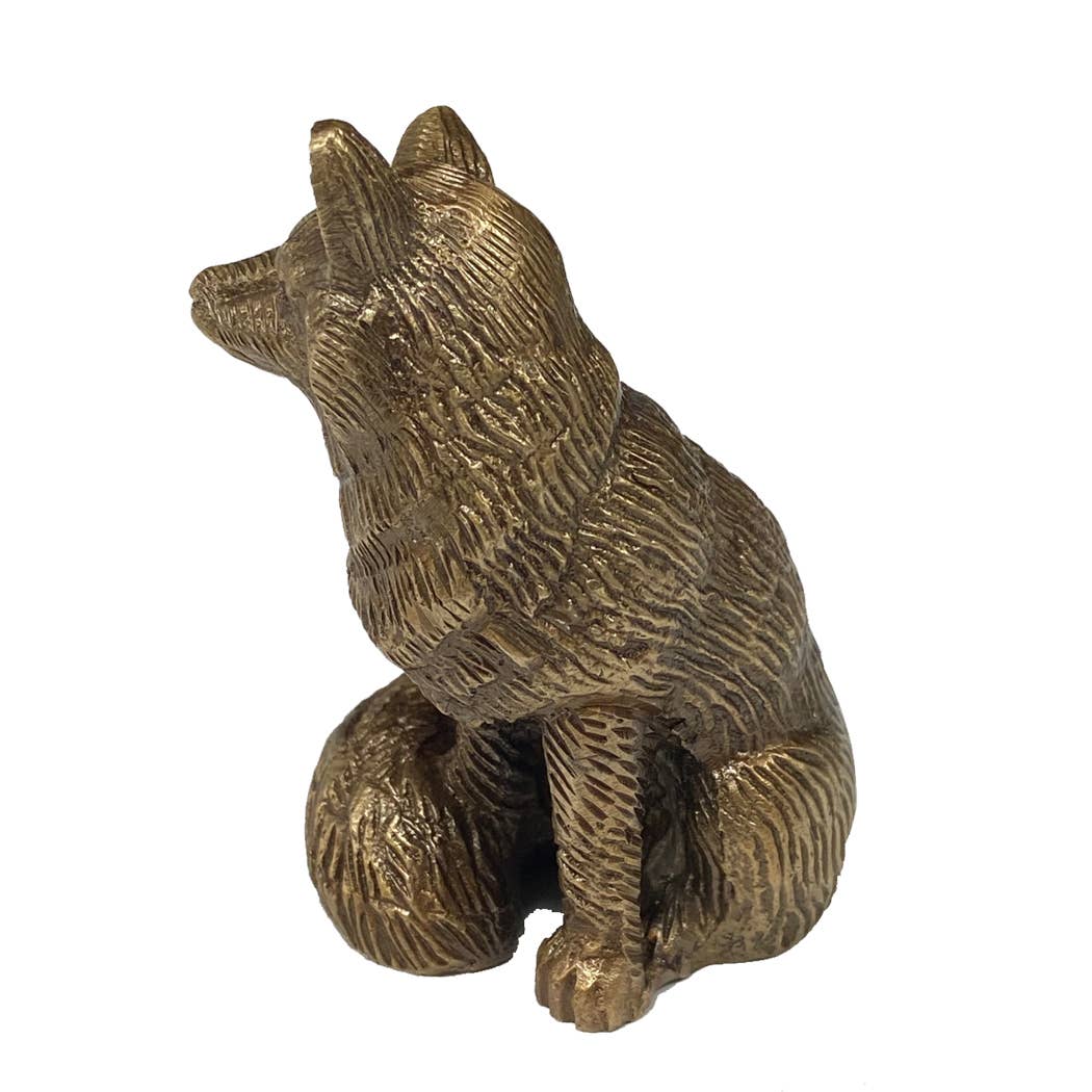 Antiqued Solid Brass Sitting Fox Tabletop Decor, 2-1/2"