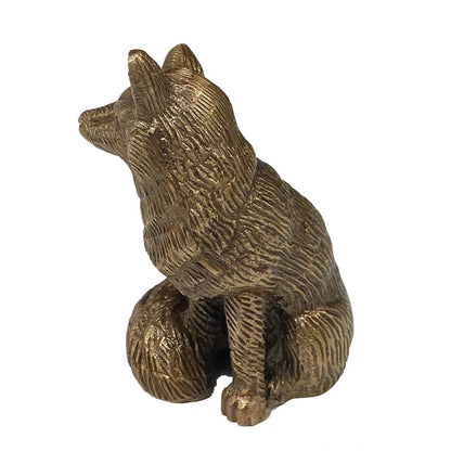 Antiqued Solid Brass Sitting Fox Tabletop Decor, 2-1/2"