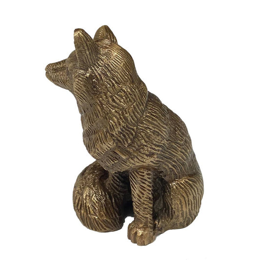 Antiqued Solid Brass Sitting Fox Tabletop Decor, 2-1/2"