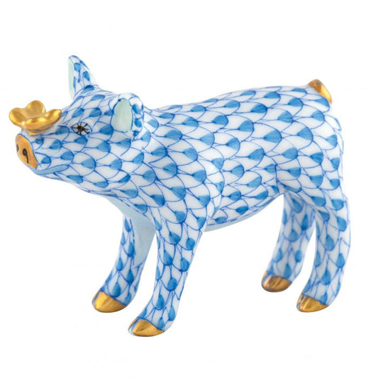 Herend Blue Pig with Gold Butterfly