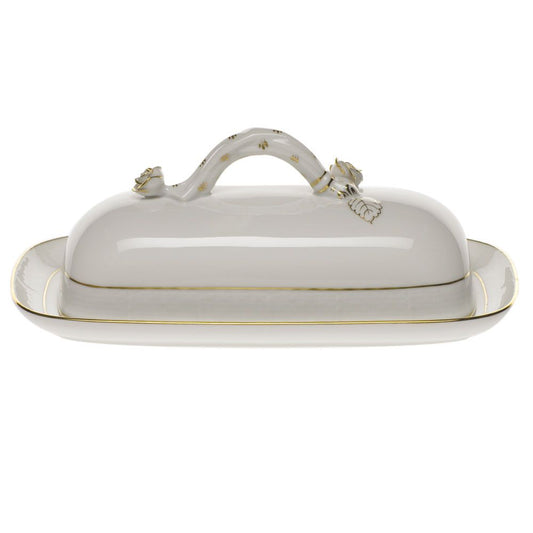 Herend Golden Edge Butter Dish with Branch