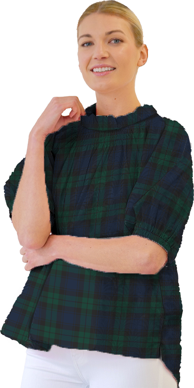 Shirt - Smocking and Ruffled Collar - Tartan