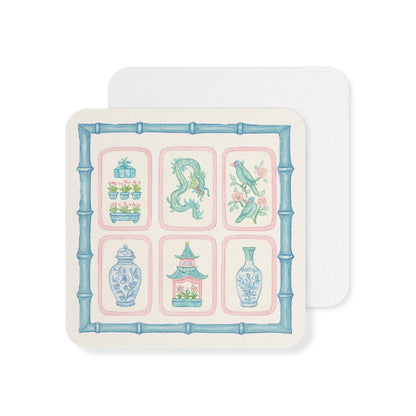 Mahjong Tile Pastel Chinoiserie Paper Coaster Set: 4
