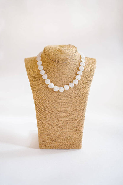 Heart- 14MM - Quartz Beaded Necklace - WS: Pink