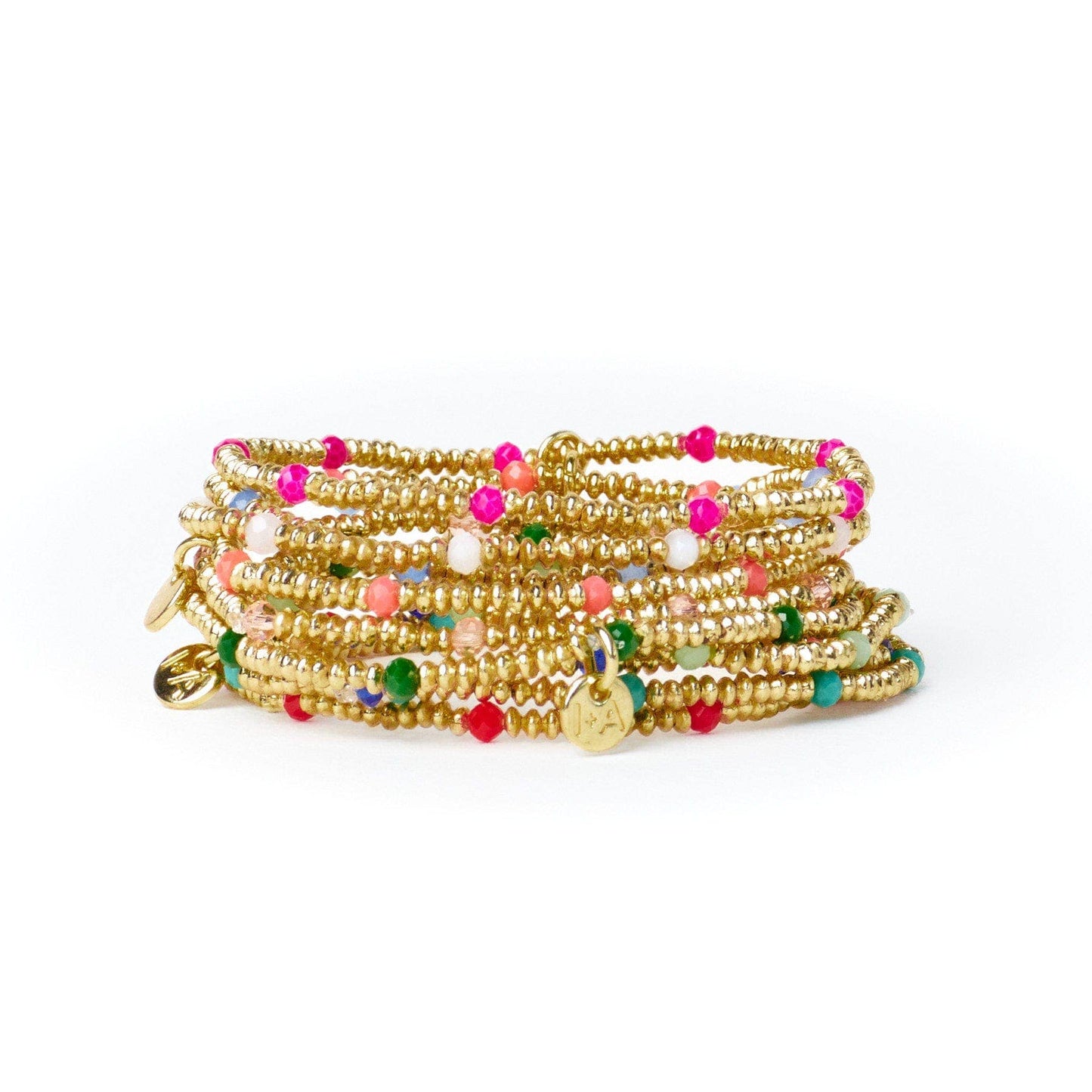 Ashley Small Brass + Crystal Stretch Bracelet White + Gold Wholesale