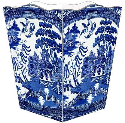 Blue Willow Wastepaper Basket: Scalloped Top