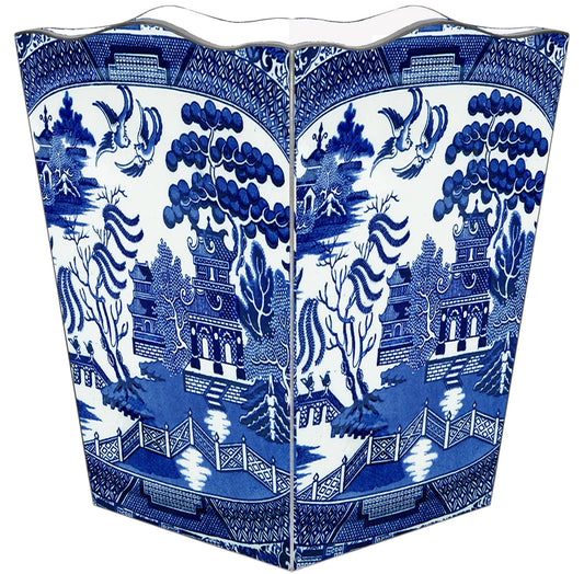 Blue Willow Wastepaper Basket: Scalloped Top