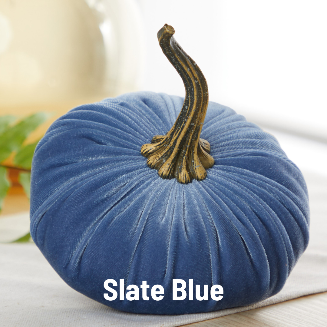 Pumpkin Large Velvet, Fall Mantel Decor, Halloween Table: Slate Blue