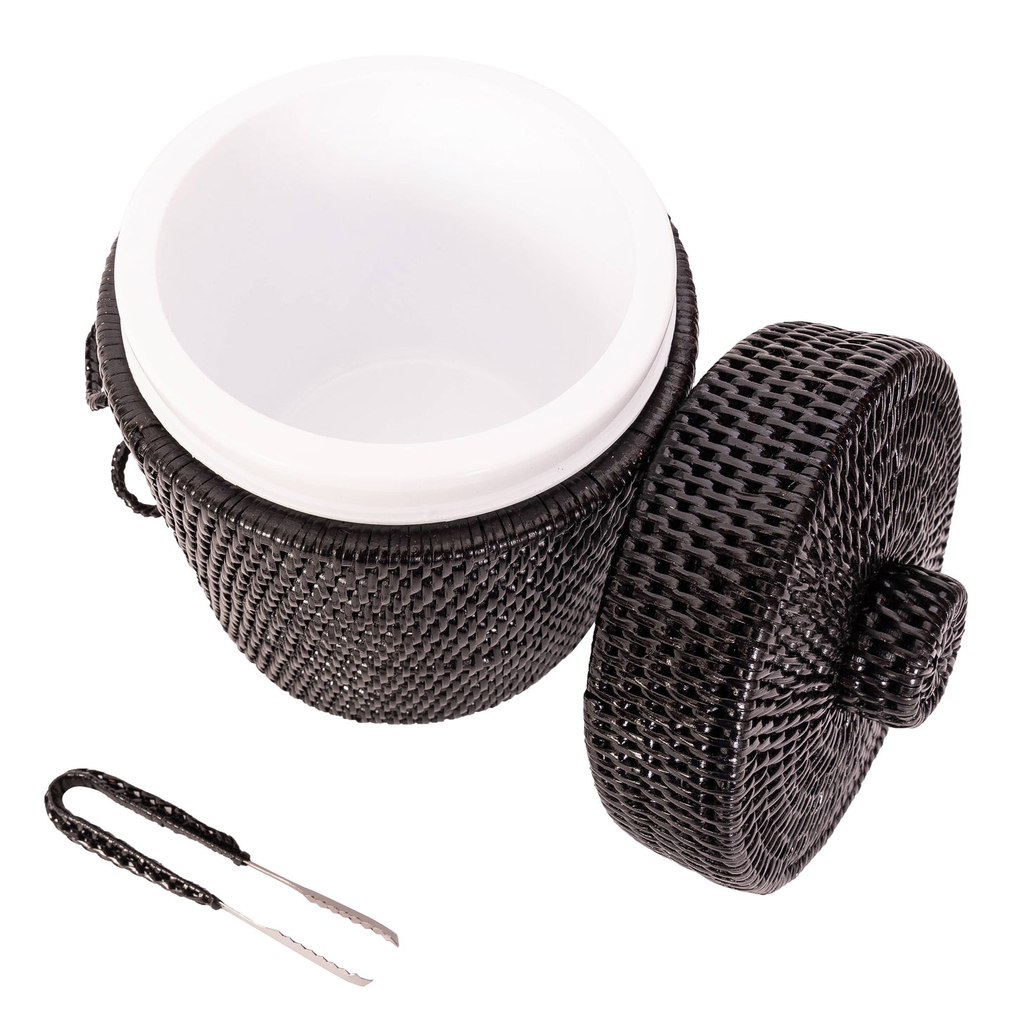 Rattan Ice Bucket with Tongs – Beverage Cooler: Honey Brown / Small