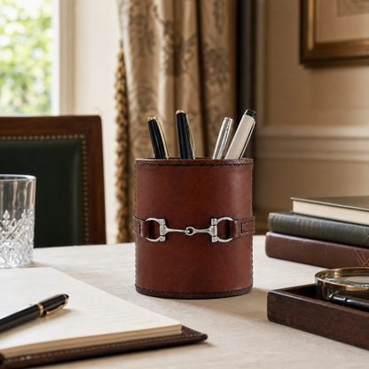 Premium Genuine Leather Stirrup Office Pen Holder