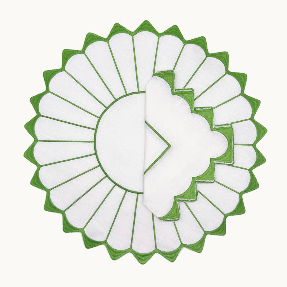Charlotte Green Embroidered Scalloped Placemat (set of 4)
