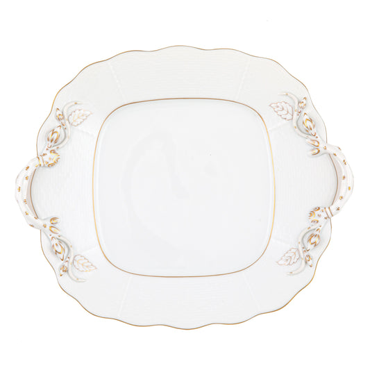Herend China Golden Edge Square Cake Plate with Handles