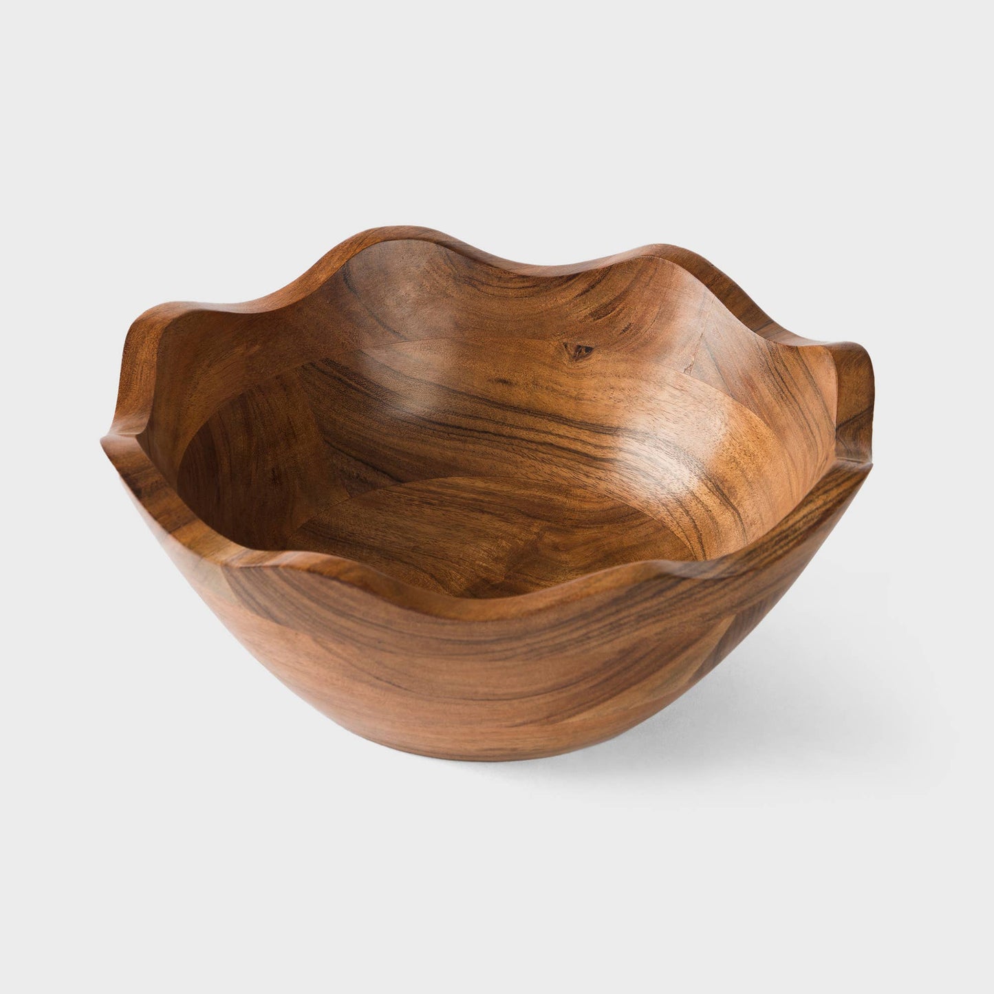 Hand-carved Acacia Wood Scalloped Serving Bowl: Small
