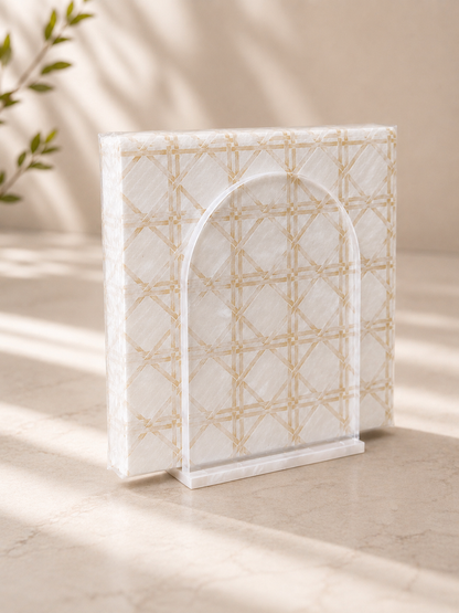 White Pearl Acrylic Vertical Napkin Holder with Clear Front
