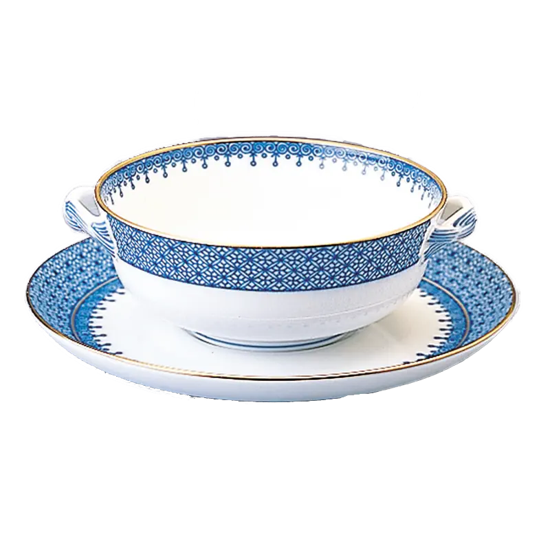 Mottahedeh Blue Lace Cream Soup and Saucer