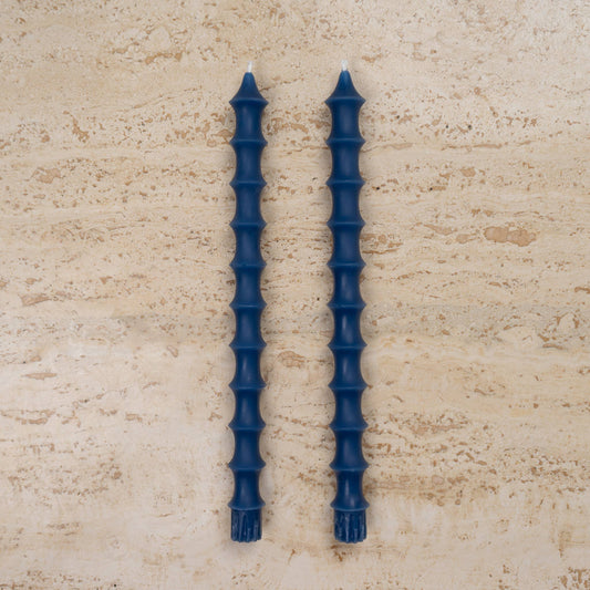 Bamboo Taper Beeswax Candles - A Pair: Lucid Blue