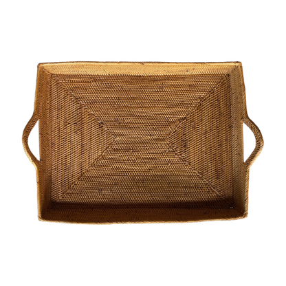 Large Rectangle Rattan Serving Tray with Handles