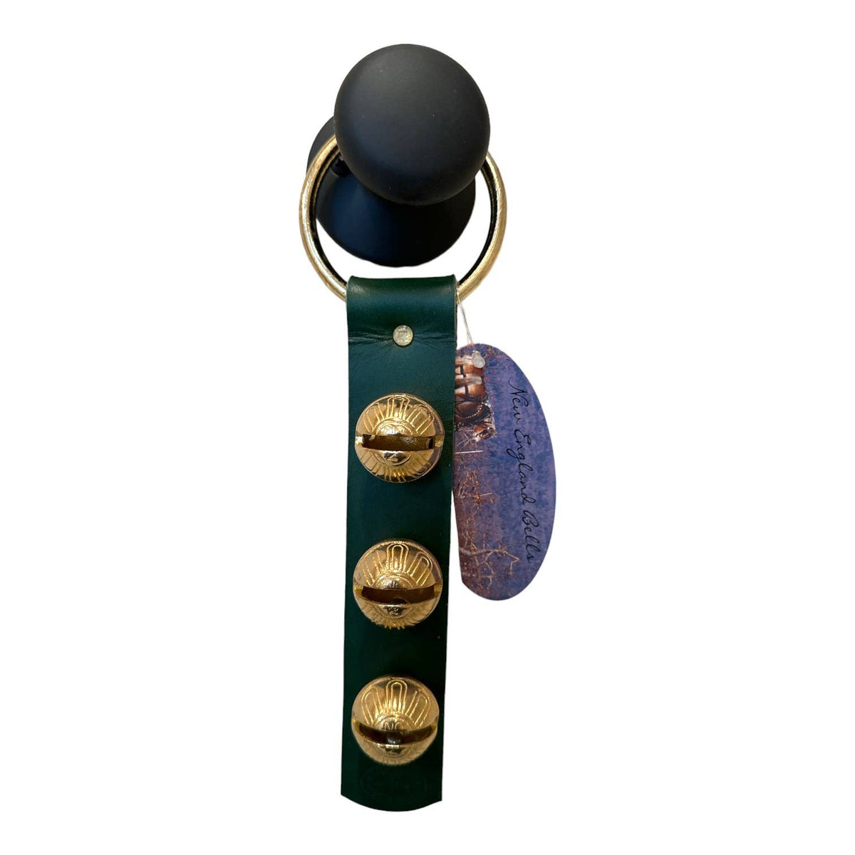 Traditional Strap Bells -  #2 Size Bells - 3 Bells on Strap: Green / Brass