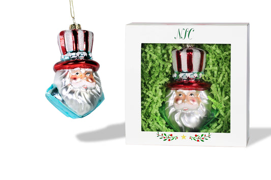 Patriotic Santa Glass Ornament