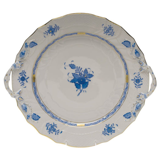 Herend Chinese Bouquet Blue Chop Plate with Handles