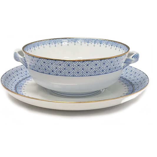 Mottahedeh Cornflower Blue Lace Cream Soup and Saucer
