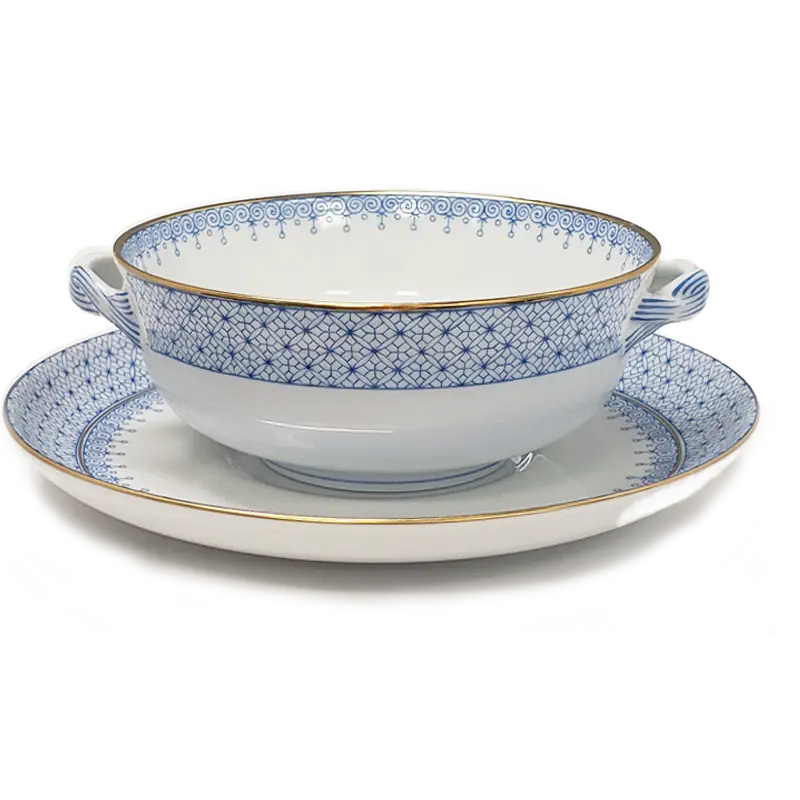 Mottahedeh Cornflower Blue Lace Cream Soup and Saucer