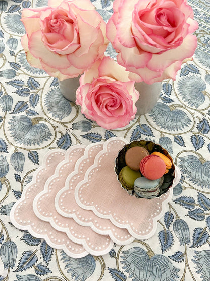Scalloped Cocktail Napkins Pink Set of 4
