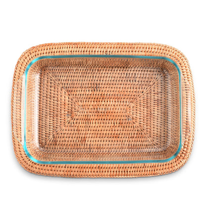 Hand Woven Rattan 3qt Rectangular Casserole Holder