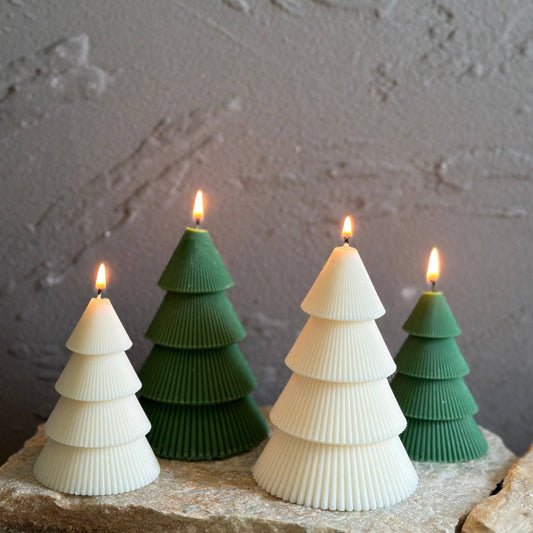 Ribbed Christmas Tree Candle (1pc): Ivory/Undyed / Unscented / Large Tree