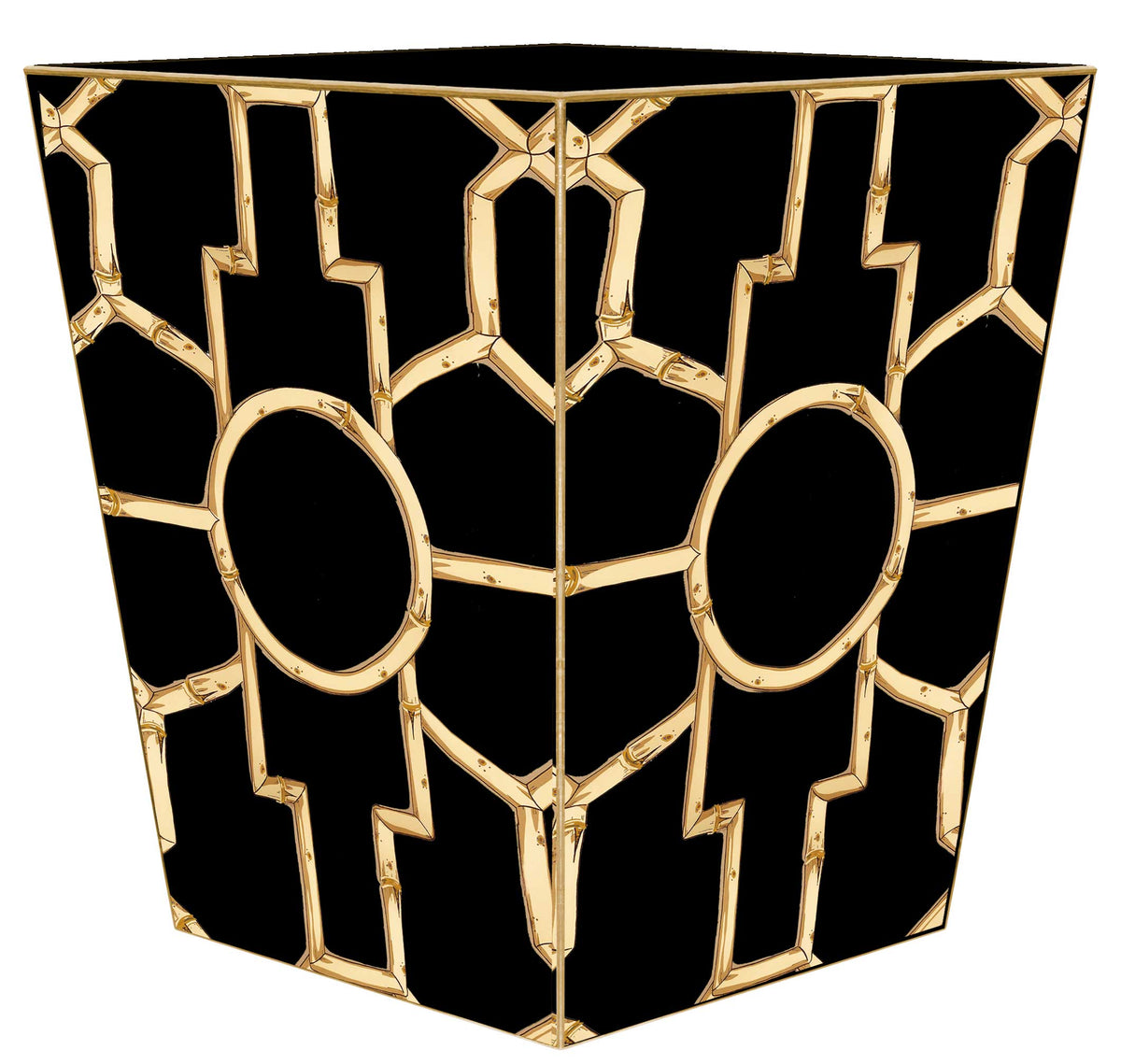 Bamboo on Black: Wood Scalloped Top Wastebasket