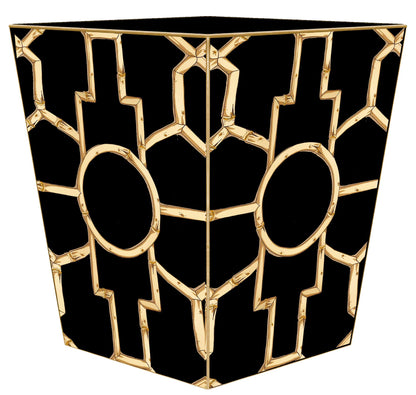 Bamboo on Black: Wood Scalloped Top Wastebasket