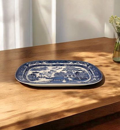 Blue Willow Design Porcelain Platter (stand not included)