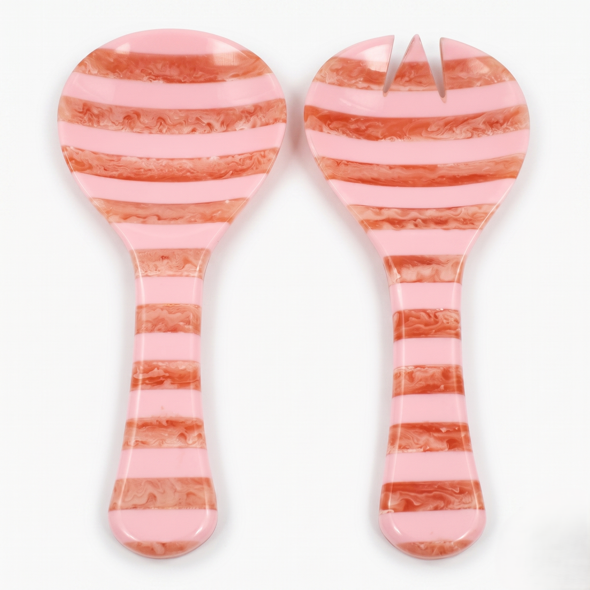 Pink Striped Salad Server Set | Hand-poured Resin | 9 Inch