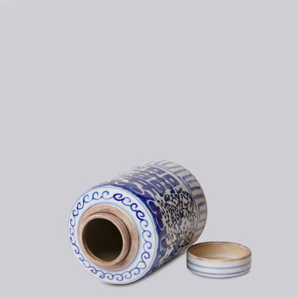 Blue and White Porcelain Double Happiness Cylinder Caddy