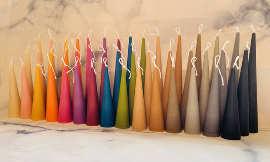 Neutrals Slim Cone Taper Beeswax Candle: Raspberry / Tall