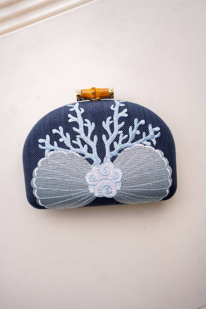 Coral and Shell Clutch- Embroidered - WS: Pink