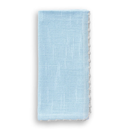 Knotted Edge Light Blue Cotton Napkin White Trim | Set of 4