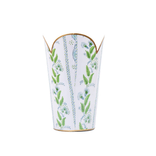 Emma Stripe Enameled Tulip Wastebasket - Blue & Green