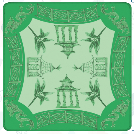 Watercolor Pagoda Mahjong Mat: Green