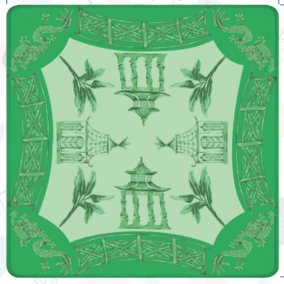 Watercolor Pagoda Mahjong Mat: Green