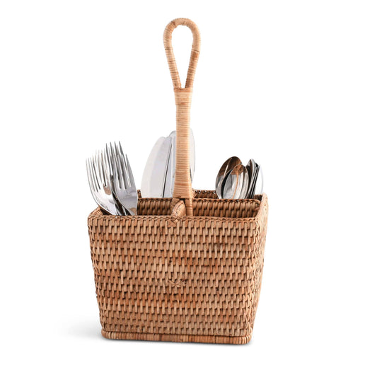 Hand Woven Rattan Wicker Flatware Caddy