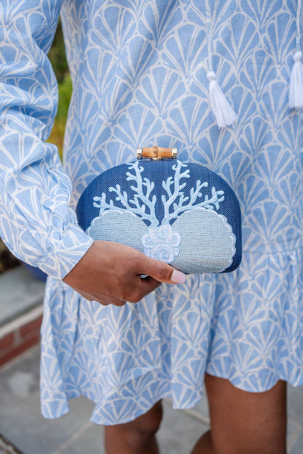Coral and Shell Clutch- Embroidered - WS: Pink