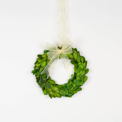 Preserved Boxwood Round Wreath With Ribbon - 6 Inch